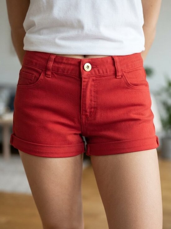 H&M Pants - H&M Cotton Cuffed Chino Red Mini Shorts Women’s Size 2